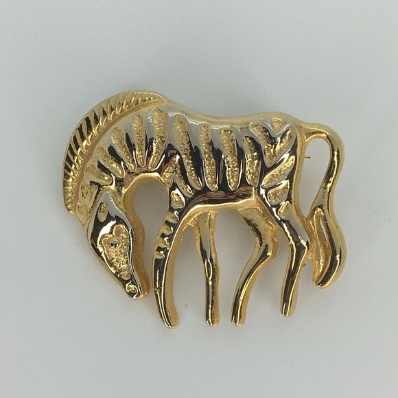 Vtg 1990's Gold Tone Zebra African Safari Zoo Animal Pin Brooch - Picture 1 of 7